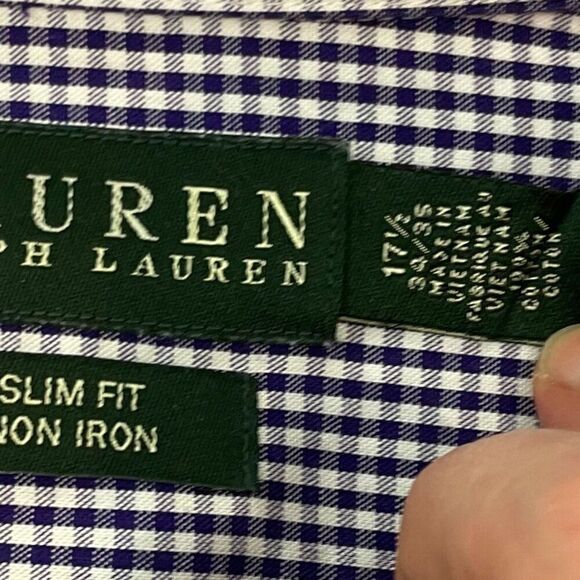 Lauren Ralph Lauren Purple/ Brown Plaid Slim Fit Button Up Shirt 17 1/2 34/35 - Picture 4 of 6